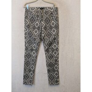 H&M Women's Size 12 Black White Geometric Tribal Print Skinny Pants Stretch Slim